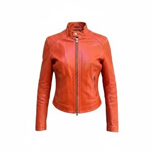 Danier Burnt Orange Leather Moto Jacket